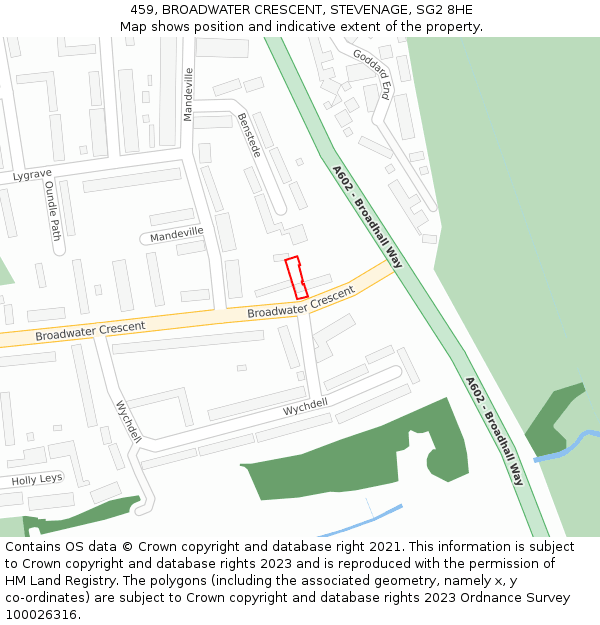 459, BROADWATER CRESCENT, STEVENAGE, SG2 8HE: Location map and indicative extent of plot