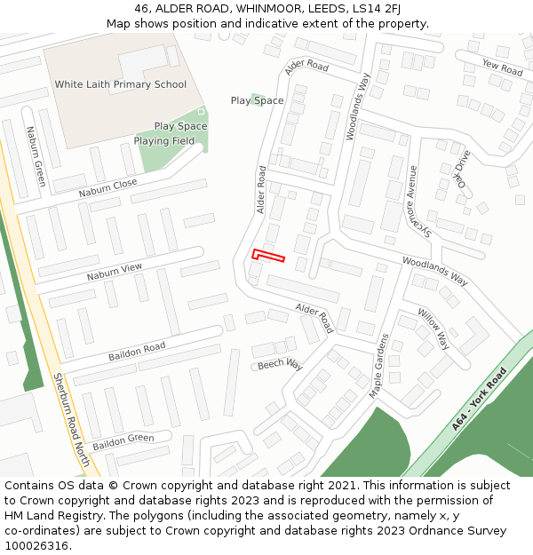 46, ALDER ROAD, WHINMOOR, LEEDS, LS14 2FJ: Location map and indicative extent of plot