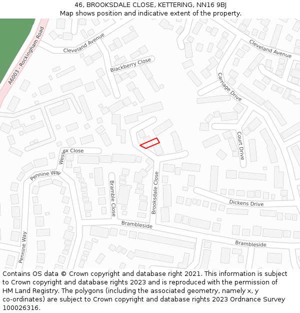 46, BROOKSDALE CLOSE, KETTERING, NN16 9BJ: Location map and indicative extent of plot