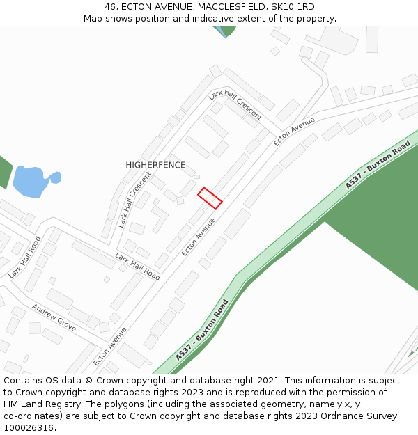 46, ECTON AVENUE, MACCLESFIELD, SK10 1RD: Location map and indicative extent of plot