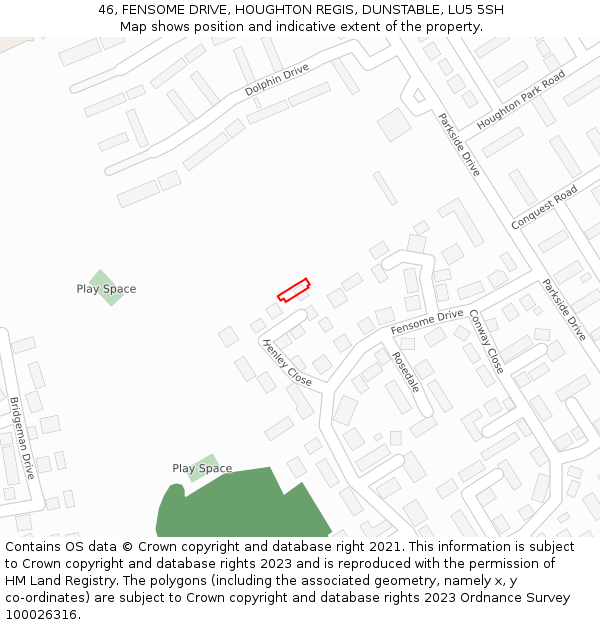 46, FENSOME DRIVE, HOUGHTON REGIS, DUNSTABLE, LU5 5SH: Location map and indicative extent of plot