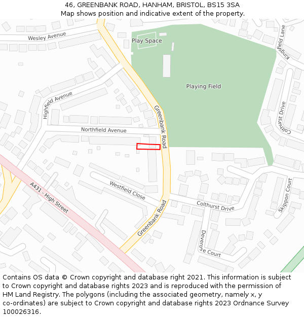 46, GREENBANK ROAD, HANHAM, BRISTOL, BS15 3SA: Location map and indicative extent of plot