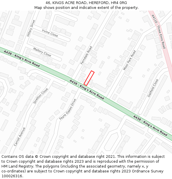 46, KINGS ACRE ROAD, HEREFORD, HR4 0RG: Location map and indicative extent of plot