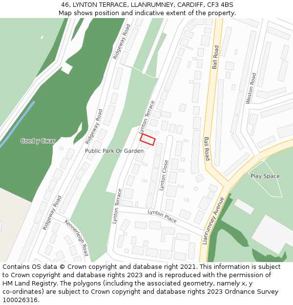 46, LYNTON TERRACE, LLANRUMNEY, CARDIFF, CF3 4BS: Location map and indicative extent of plot