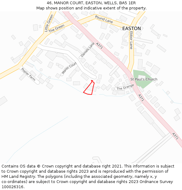 46, MANOR COURT, EASTON, WELLS, BA5 1ER: Location map and indicative extent of plot
