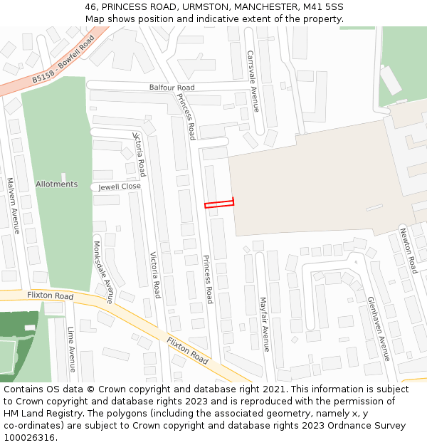 46, PRINCESS ROAD, URMSTON, MANCHESTER, M41 5SS: Location map and indicative extent of plot