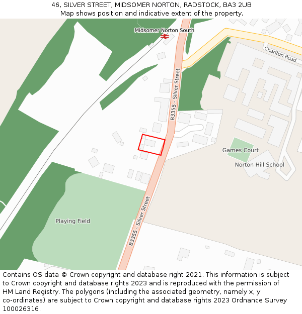 46, SILVER STREET, MIDSOMER NORTON, RADSTOCK, BA3 2UB: Location map and indicative extent of plot