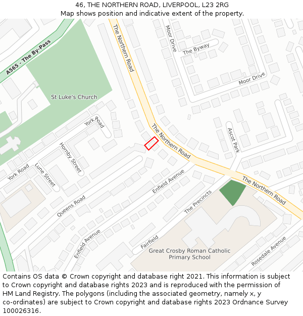 46, THE NORTHERN ROAD, LIVERPOOL, L23 2RG: Location map and indicative extent of plot