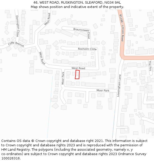46, WEST ROAD, RUSKINGTON, SLEAFORD, NG34 9AL: Location map and indicative extent of plot