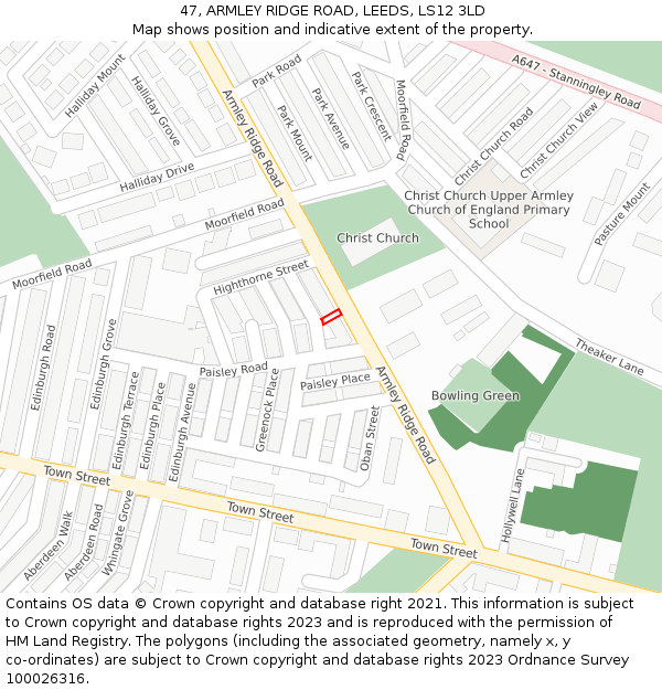 47, ARMLEY RIDGE ROAD, LEEDS, LS12 3LD: Location map and indicative extent of plot