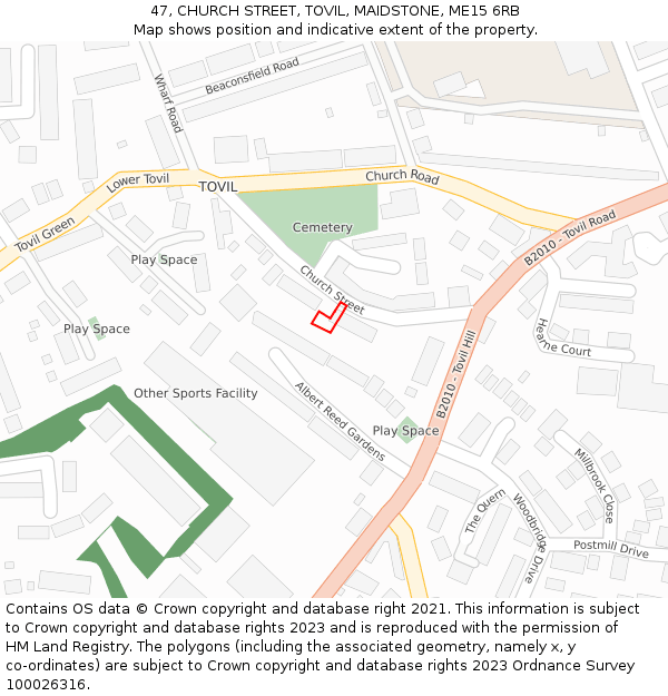 47, CHURCH STREET, TOVIL, MAIDSTONE, ME15 6RB: Location map and indicative extent of plot