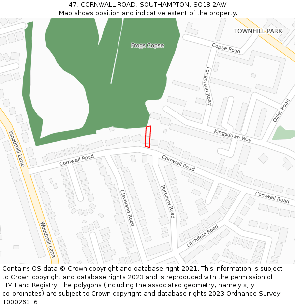 47, CORNWALL ROAD, SOUTHAMPTON, SO18 2AW: Location map and indicative extent of plot