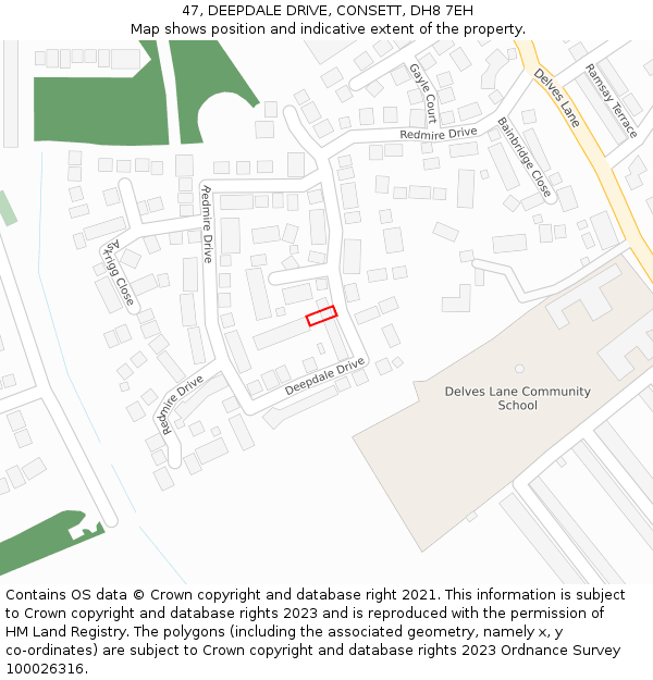47, DEEPDALE DRIVE, CONSETT, DH8 7EH: Location map and indicative extent of plot