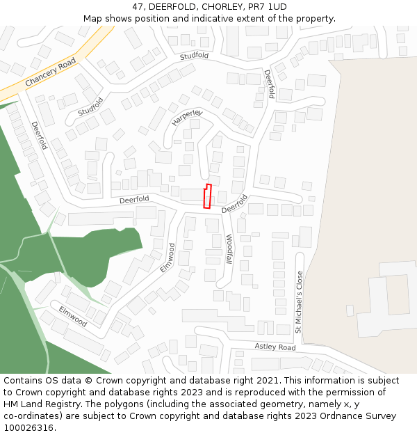 47, DEERFOLD, CHORLEY, PR7 1UD: Location map and indicative extent of plot