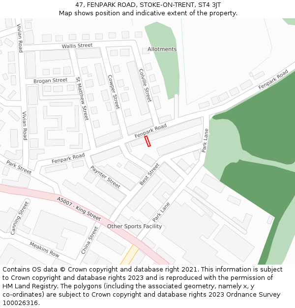 47, FENPARK ROAD, STOKE-ON-TRENT, ST4 3JT: Location map and indicative extent of plot