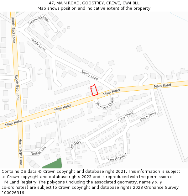47, MAIN ROAD, GOOSTREY, CREWE, CW4 8LL: Location map and indicative extent of plot