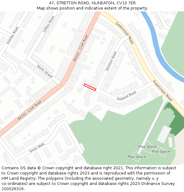 47, STRETTON ROAD, NUNEATON, CV10 7ER: Location map and indicative extent of plot
