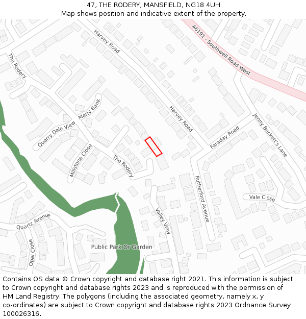 47, THE RODERY, MANSFIELD, NG18 4UH: Location map and indicative extent of plot