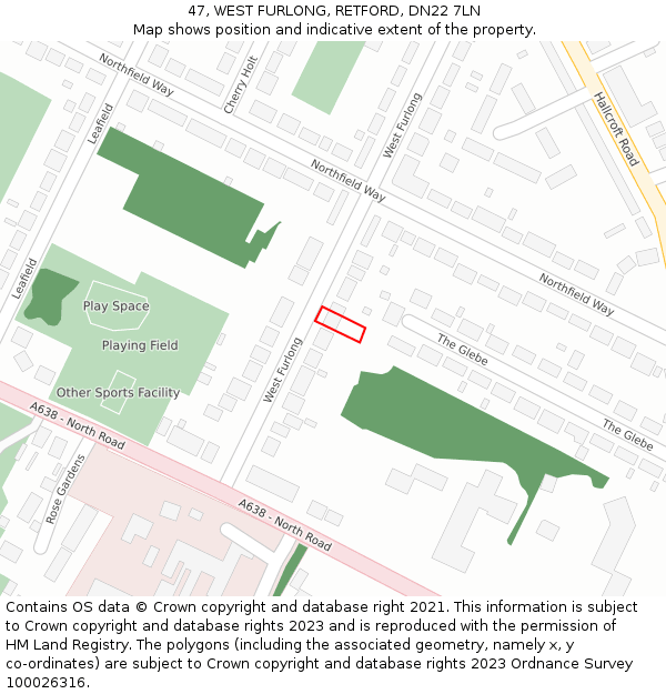 47, WEST FURLONG, RETFORD, DN22 7LN: Location map and indicative extent of plot