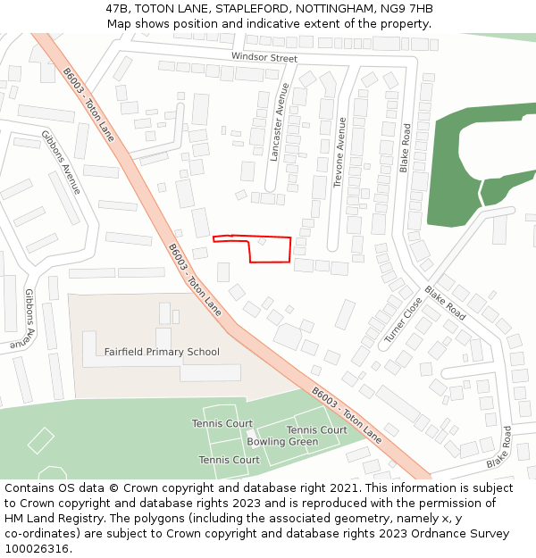 47B, TOTON LANE, STAPLEFORD, NOTTINGHAM, NG9 7HB: Location map and indicative extent of plot