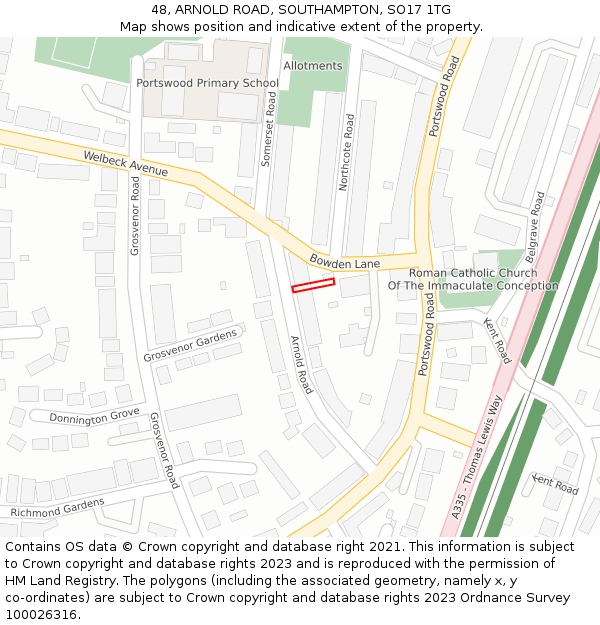 48, ARNOLD ROAD, SOUTHAMPTON, SO17 1TG: Location map and indicative extent of plot
