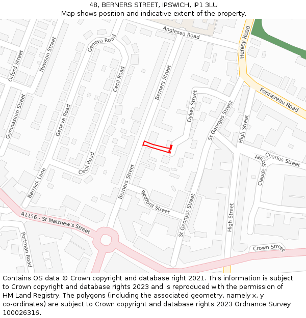 48, BERNERS STREET, IPSWICH, IP1 3LU: Location map and indicative extent of plot
