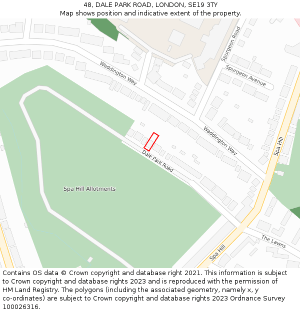 48, DALE PARK ROAD, LONDON, SE19 3TY: Location map and indicative extent of plot