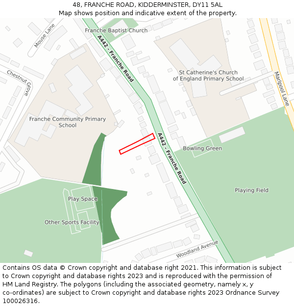 48, FRANCHE ROAD, KIDDERMINSTER, DY11 5AL: Location map and indicative extent of plot