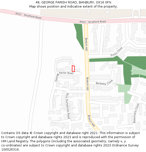 48, GEORGE PARISH ROAD, BANBURY, OX16 0FN: Location map and indicative extent of plot