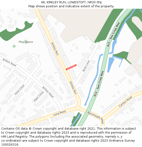 48, KIRKLEY RUN, LOWESTOFT, NR33 0NJ: Location map and indicative extent of plot