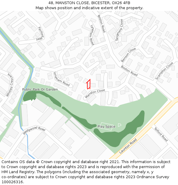 48, MANSTON CLOSE, BICESTER, OX26 4FB: Location map and indicative extent of plot