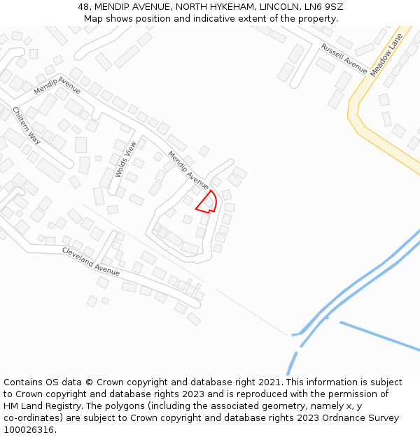48, MENDIP AVENUE, NORTH HYKEHAM, LINCOLN, LN6 9SZ: Location map and indicative extent of plot