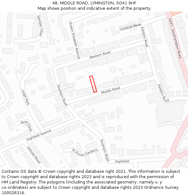 48, MIDDLE ROAD, LYMINGTON, SO41 9HF: Location map and indicative extent of plot