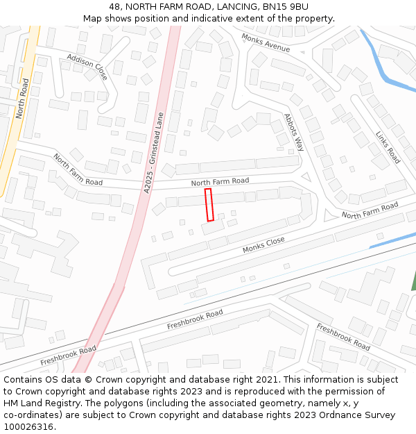 48, NORTH FARM ROAD, LANCING, BN15 9BU: Location map and indicative extent of plot