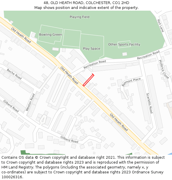 48, OLD HEATH ROAD, COLCHESTER, CO1 2HD: Location map and indicative extent of plot