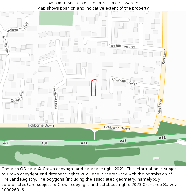 48, ORCHARD CLOSE, ALRESFORD, SO24 9PY: Location map and indicative extent of plot
