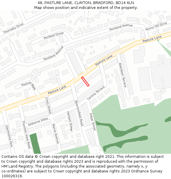 48, PASTURE LANE, CLAYTON, BRADFORD, BD14 6LN: Location map and indicative extent of plot
