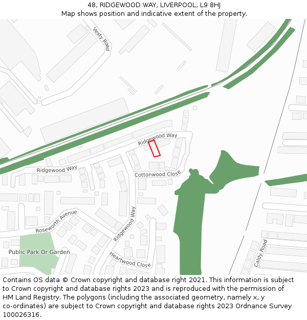 48, RIDGEWOOD WAY, LIVERPOOL, L9 8HJ: Location map and indicative extent of plot