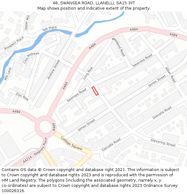48, SWANSEA ROAD, LLANELLI, SA15 3YT: Location map and indicative extent of plot