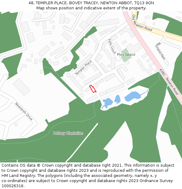 48, TEMPLER PLACE, BOVEY TRACEY, NEWTON ABBOT, TQ13 9GN: Location map and indicative extent of plot