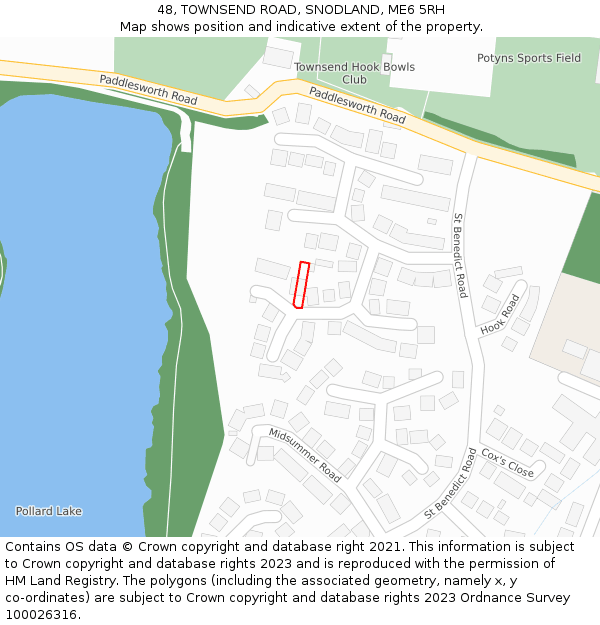 48, TOWNSEND ROAD, SNODLAND, ME6 5RH: Location map and indicative extent of plot