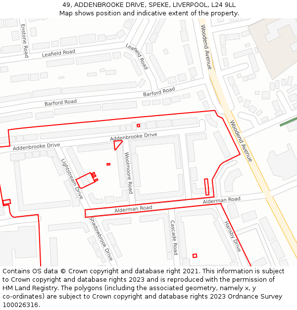 49, ADDENBROOKE DRIVE, SPEKE, LIVERPOOL, L24 9LL: Location map and indicative extent of plot