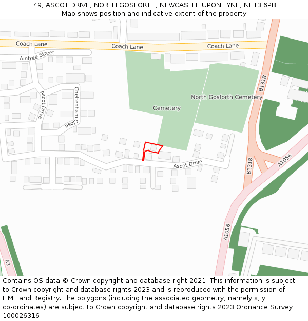 49, ASCOT DRIVE, NORTH GOSFORTH, NEWCASTLE UPON TYNE, NE13 6PB: Location map and indicative extent of plot