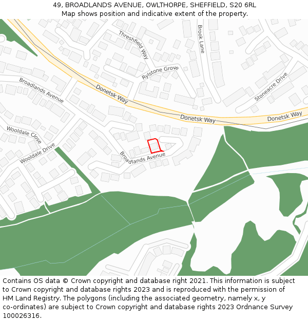 49, BROADLANDS AVENUE, OWLTHORPE, SHEFFIELD, S20 6RL: Location map and indicative extent of plot