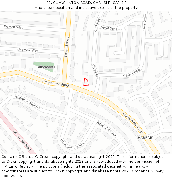 49, CUMWHINTON ROAD, CARLISLE, CA1 3JE: Location map and indicative extent of plot