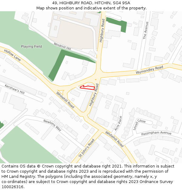 49, HIGHBURY ROAD, HITCHIN, SG4 9SA: Location map and indicative extent of plot