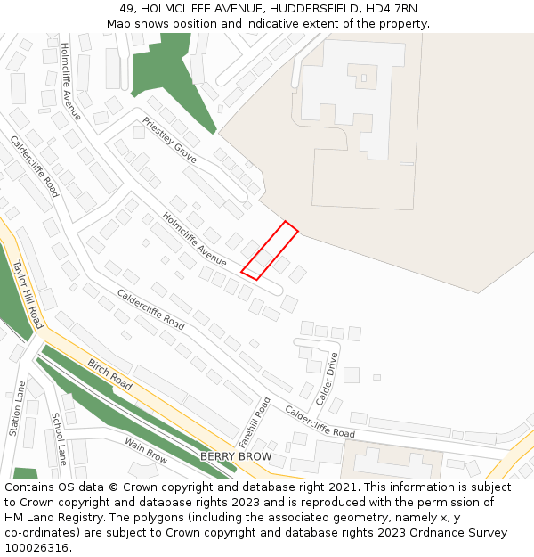 49, HOLMCLIFFE AVENUE, HUDDERSFIELD, HD4 7RN: Location map and indicative extent of plot