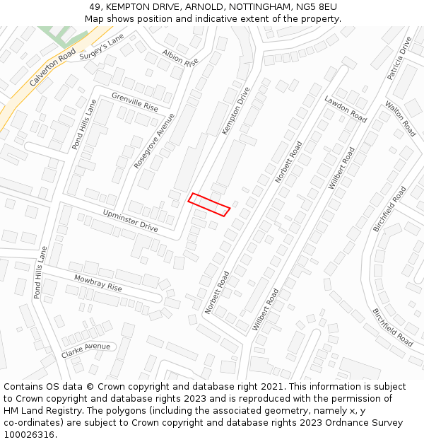 49, KEMPTON DRIVE, ARNOLD, NOTTINGHAM, NG5 8EU: Location map and indicative extent of plot