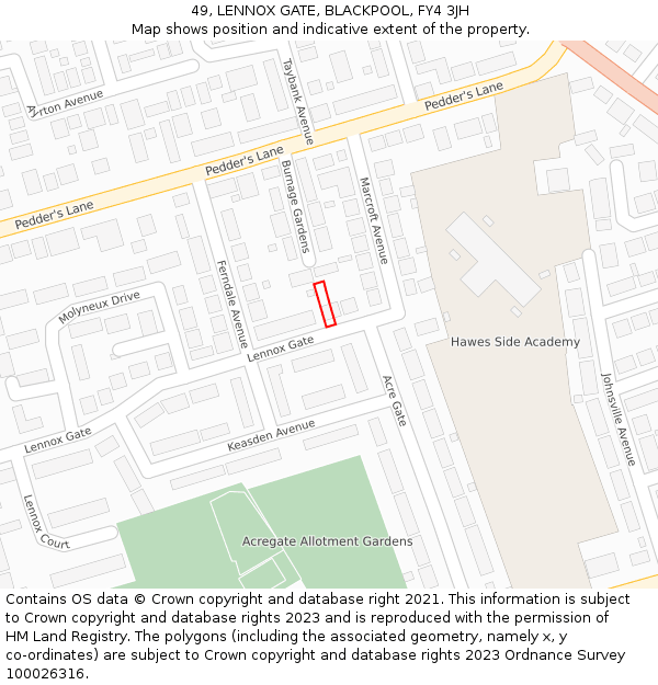 49, LENNOX GATE, BLACKPOOL, FY4 3JH: Location map and indicative extent of plot