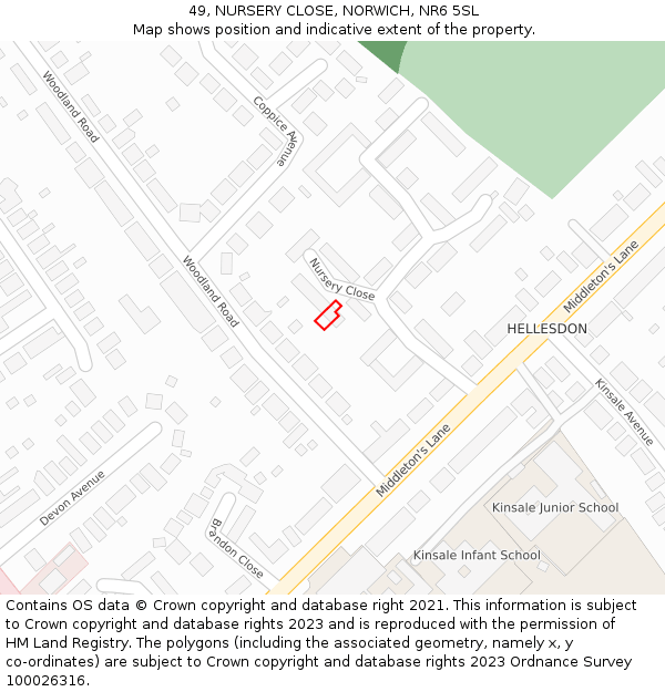 49, NURSERY CLOSE, NORWICH, NR6 5SL: Location map and indicative extent of plot